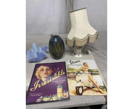 A box of assorted collectibles including Handkerchief vase and other, shipping unavailable