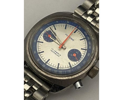 A vintage Perona Chronograph watch, ticking at time of cataloguing. Chronograph functioning but needs service.