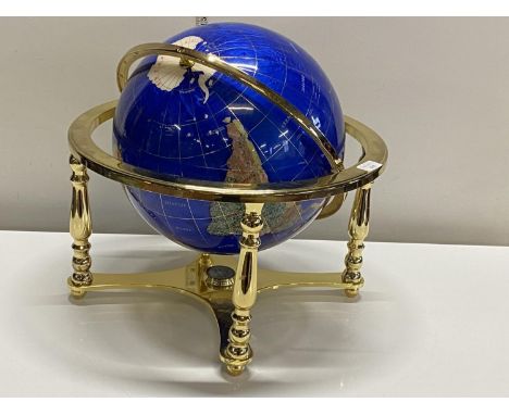 A large Lapis Lazuli gemstone globe in stand approx D35cm, shipping unavailable