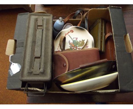Box to include vintage cameras and ammunition box
