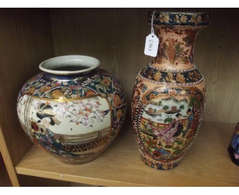 Two oriental style ceramic vase and jardiniere 
