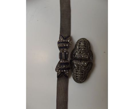 Art Deco silver bangle together with an Art Deco brooch