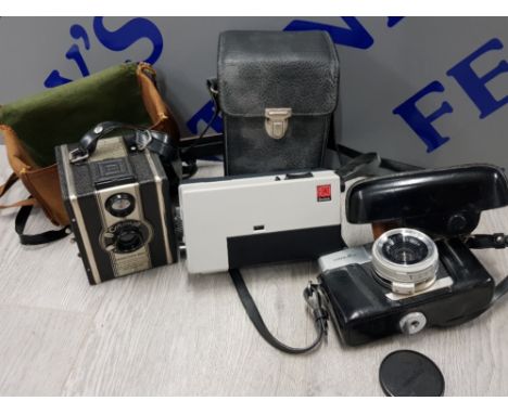 VINTAGE MINOLTA AL-F CAMERA IN ORIGINAL CASE TOGETHER WITH CORONET COLOUR FILTER MODEL PLUS A KODAK INSTMATIC MOVIE CAMERA