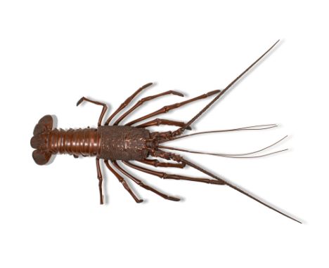 Ca. AD 1900 - 2000. An articulated lobster naturalistically constructed from numerous hammered copper plates, intricately joi