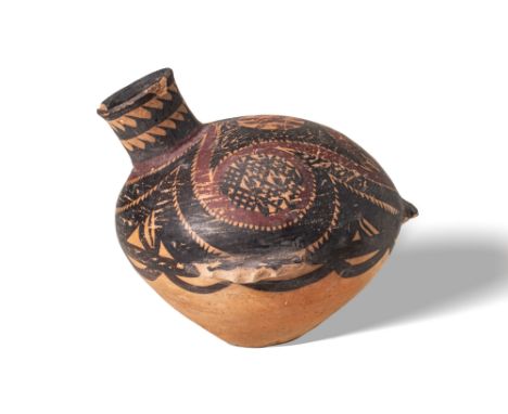 Neolithic, Majiayao, Ca. 3300 - 2000 BC. A pottery jar in bulbous ovoid form with a short, sharply angled neck and flaring mo