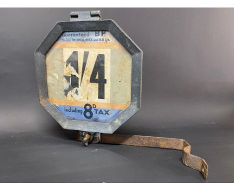 A BP octagonal petrol pump price tag in very original condition.