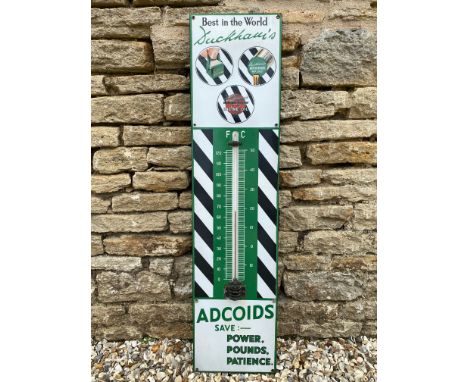 A Duckham's Adcoids black and white enamel thermometer in excellent condition, 11 x 45".