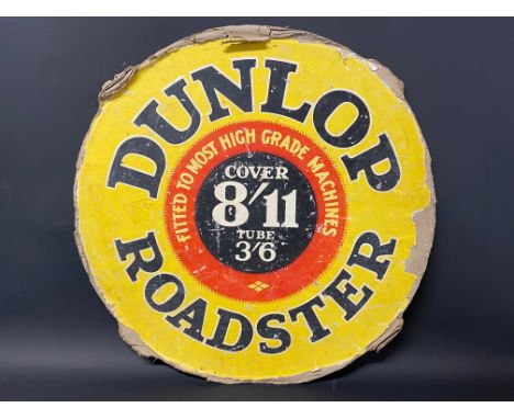 An early Dunlop Roadster cardboard advertising sign, 26" diameter. 