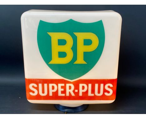 A BP Super-Plus glass petrol pump globe, chips to neck under rubber ring.