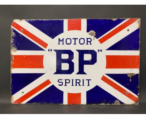 A BP Motor Spirit union jack double sided enamel sign by Protector of Eccles, dated November 1922, 24 x 16".