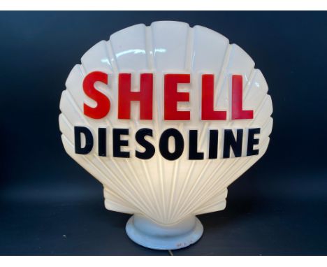 A Shell Diesolene glass petrol pump globe by Hailware, fully stamped underneath 'Property of Shell-Mex &amp; BP Ltd...' dated