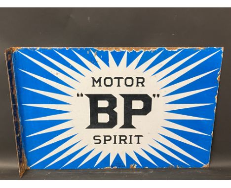 A BP Motor Spirit 'Irish Flash' double sided enamel sign by Bruton of London, dated October 1922, 24 x 16".