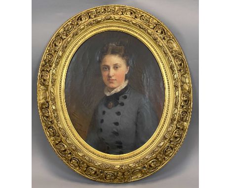 UNLESERLICH SIGNIERT (XIX). Biedermeier Frauenportrait.Circa 61 cm x 50 cm ohne Rahmen. Circa 90 cm x 78 cm mit Rahmen. Gemäl