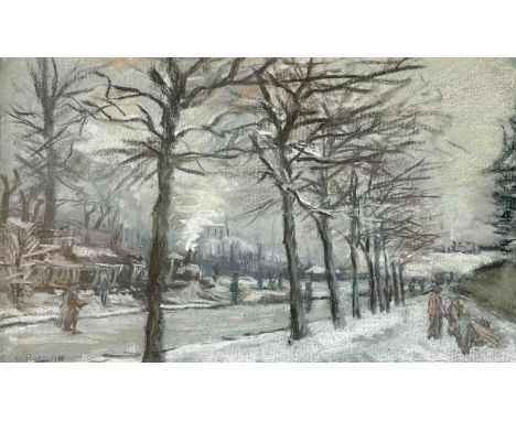 Wilhelm RAAB (1907 - 1989). "Frankfurt a. M. Trümmerverwertung am Ostpark nach dem Krieg"Circa 30 cm x 45 cm das Blatt. Circa