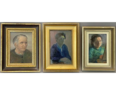 Wilhelm RAAB (1907 - 1989). Drei Gemälde. Selbstportraits und Portrait einer alten Dame.Circa 23,5 cm x 17 cm ohne Rahmen. Ci