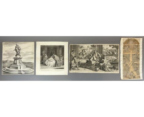 3 Druckgraphiken und eine Zeichnung. Meist 18. Jahrhundert.Circa bis 49,5 cm x 71 cm. 3 Blätter. Unter anderem: Pierre GALLAY