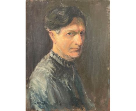 Wilhelm RAAB (1907 - 1989). Selbstbildnis. Wohl 1940er Jahre.Circa 41 cm x 31 cm. Gemälde. Öl auf Leinwand, auf Holzplatte au