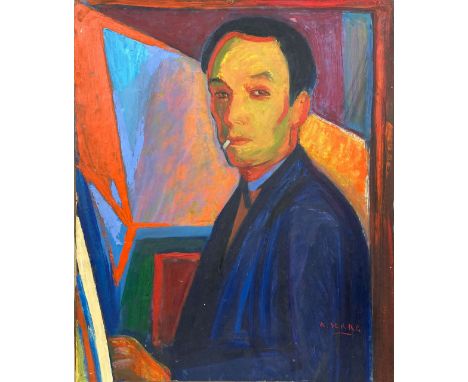 Antoine SERRA (1908 - 1995). Selbstportrait.Circa 65,5 x 54,5 cm. Gemälde. Öl auf Malkarton. Rechts unten signiert.Antoine SE
