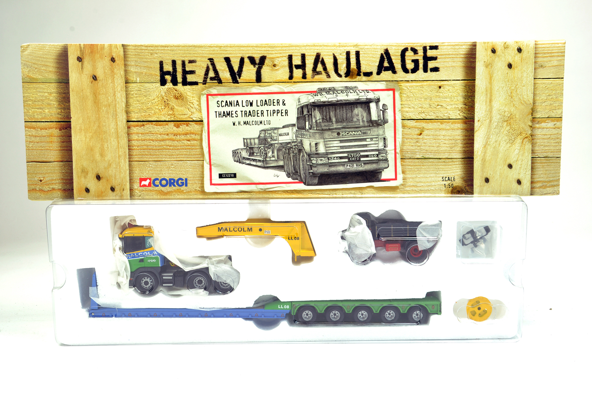 1/50 diecast truck issue comprising No. CC12210 Scania Low Loader Heavy Haulage in livery o