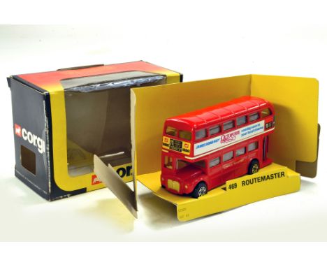 Corgi No. 469 Routemaster Bus "James Bond" Special. Model is red with "See Octopussy at a Cinema Near You" decal. Known that 