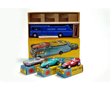 Corgi No. GS16 Gift Set Ecurie Ecosse Racing Transporter and three cars. Transporter is usual blue with crisp clear light blu