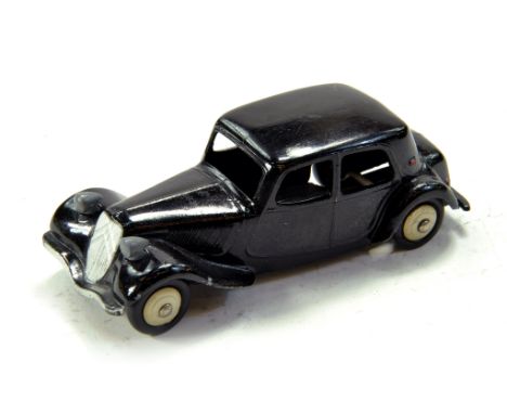 French Dinky No. 24n Citroen 11bl with black body, silver trim, cream convex hubs and smooth tyres. Excellent to Near Mint. S