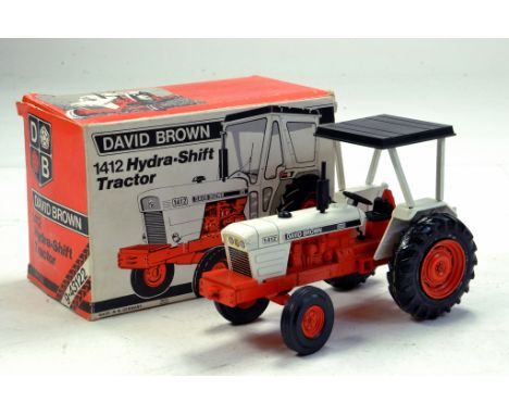 NZG No. 156 David Brown 1412 Tractor with Cab. Repair to lift arm and front nearside cab pole insert broken. Otherwise Excell