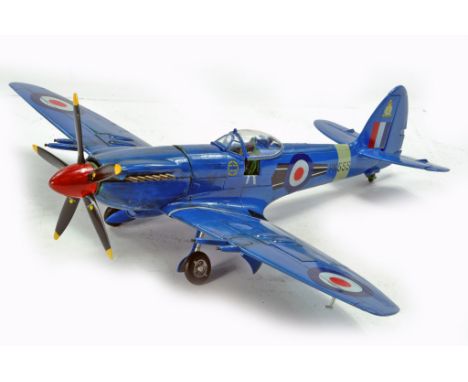 Large Hand Built Plastic Model Aircraft. Spitfire. Some light damage likely expected due to fragile nature but displays well.