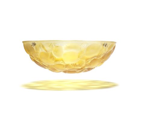René Lalique'Lausanne' ceiling light, designed 1929Amber glass, frosted and polished.38cm diameterMoulded R.LALIQUE FRANCE.Fo
