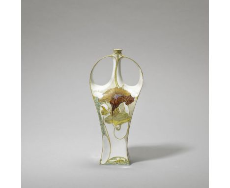 RozenburgTwin-handled vase, 1903Eggshell porcelain, painted with convolvulus flowers.20cm highUnderside with printed Rozenbur