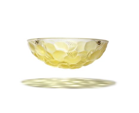 René Lalique'Lausanne' ceiling light, designed 1929Yellow glass, frosted and polished.38cm diameterMoulded R.LALIQUE FRANCE.F