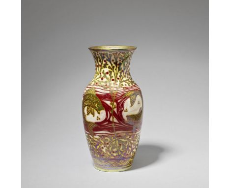 Richard Joyce for Pilkington's Royal LancastrianLustre vase, 1907Glazed earthenware, decorated with fish and seaweed in gold 