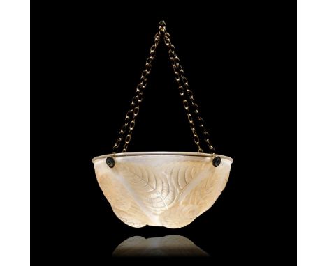 René Lalique'Dahlias' ceiling light, designed 1921Clear glass, frosted and polished, with sepia staining.30.5cm highMoulded a