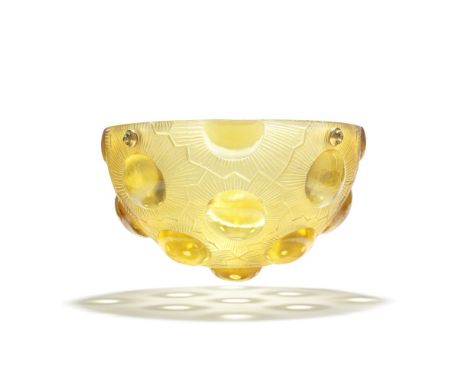 René Lalique'Soleil' ceiling light, designed 1926Amber glass, frosted and polished.30.5cm diameterMoulded R.LALIQUE signature