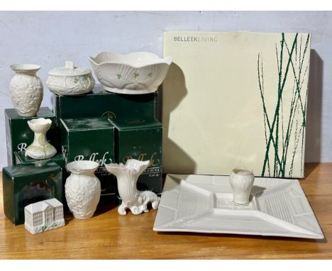 A quantity of Belleek Pottery. Large serving plate etc