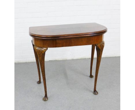 Mahogany fold over card table, with green baize interior, on shell carved cabriole legs with pad feet, 74 x 80cm  