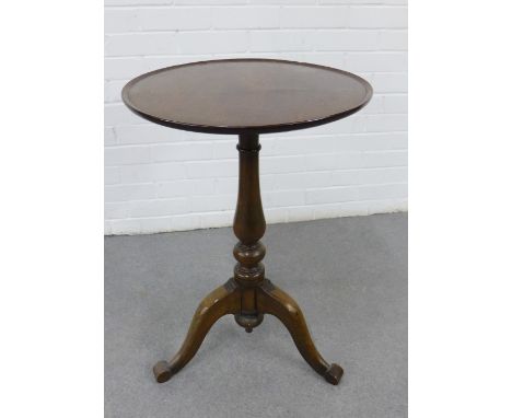 Mahogany pedestal wine table with circular dished top and tripod legs, 74 x 49cm 