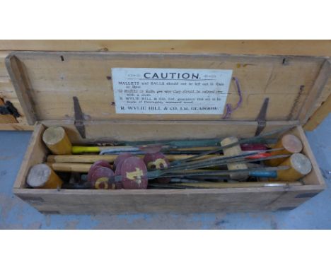 Vintage croquet set, in pine box&nbsp;