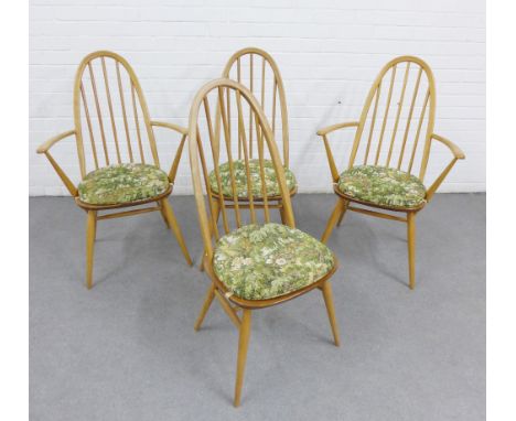 Set of four Ercol blonde elm Quaker stick back chairs to include two carvers (4) (a/f)&nbsp;