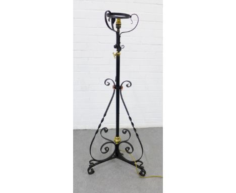 Black wrought iron standard lamp, 124cm high 