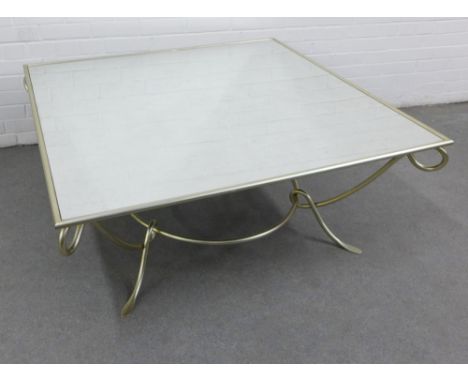Julian Chichester 'Larsen' glass topped coffee table on scrolling silvered metal legs, 52 x 120cm  