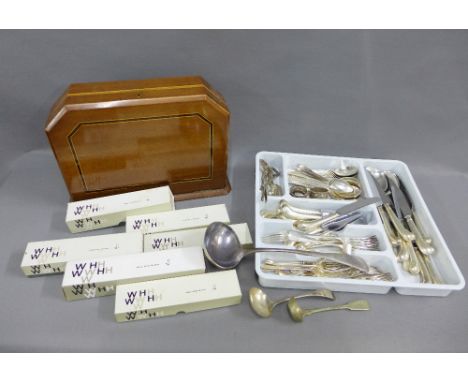 Canteen containing a set of six Epns and mother of pearl fruit knives and forks and  a quantity of vintage Epns and Stainless