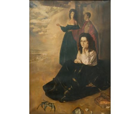 Kopist Fini (20. Jahrhundert) Freie Komposition, Öl auf Leinwand.Das vorliegende Werk vereint drei Gemälde von Leonor Fini (1
