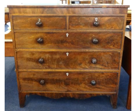 A large 19th Century mahogany chest fitted with two short and three long drawers on bracket feet, width 122cm.