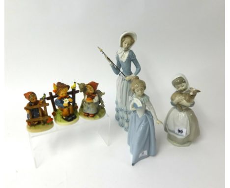 A Lladro figurine, two Nao figures and three Hummel figures (6).