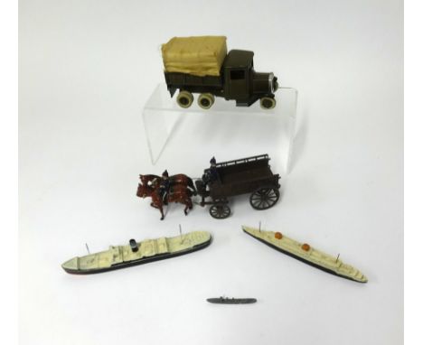 German woodblock building set, Dinky Diecast ships, boxed, Britain's Royal Artillery gun, boxed, Britain's Army covered tende