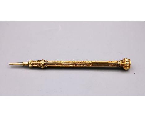 BLEISTIFT / SCHREIBGERÄT, 19. Jh., Goldgehäuse aus 14 K (585er Gold, mit Säure getestet), insgesamt 5,4 Gramm. Gemarkt mit ni