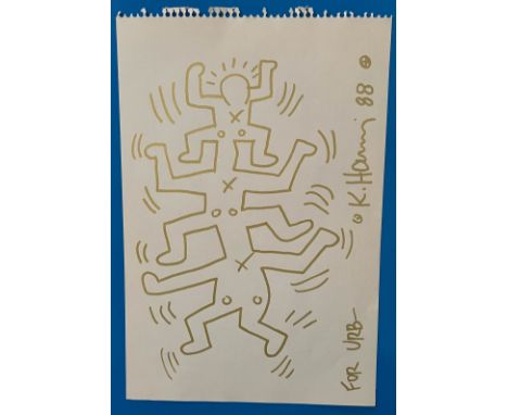 HARING, KEITH (Reading / USA 1958-1990 New York City), Zeichnung mit Goldmarker / Lackstift auf elfenbeinfarbenem Papier: ohn