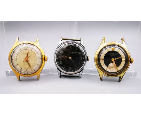 KONVOLUT VON 3 VINTAGE ARMBANDUHREN. 1) JUNGHANS 3-Zeiger-Uhr,  Handaufzugsuhr, ohne Datum mit schwarzem Blatt und Gehäusedur