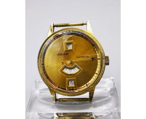 SHERATON INSTANTIME VINTAGE ARMBANDUHR, Scheibenuhr mit Handaufzug, springender Stunde und Datum und insgesamt drei Hilfsziff